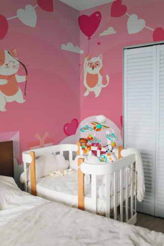 Fancy Walls kawaii love kitties wall mural peel and stick in soft pink tones