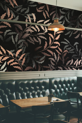 Fancy Walls deep dark leaves peel and stick wall mural with layered botanical pattern