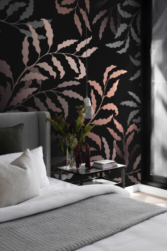 Fancy Walls dark layered leaves wall mural peel and stick in soft neutral tones