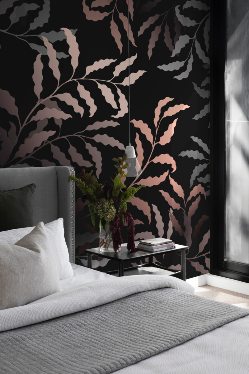 Fancy Walls dark layered leaves wall mural peel and stick in soft neutral tones