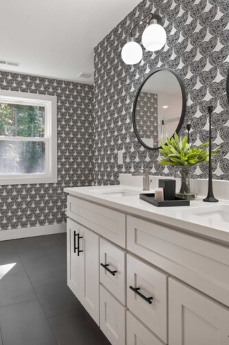 Fancy Walls traditional wallpaper inspired by delicate black floral hearts for timeless romantic rooms.