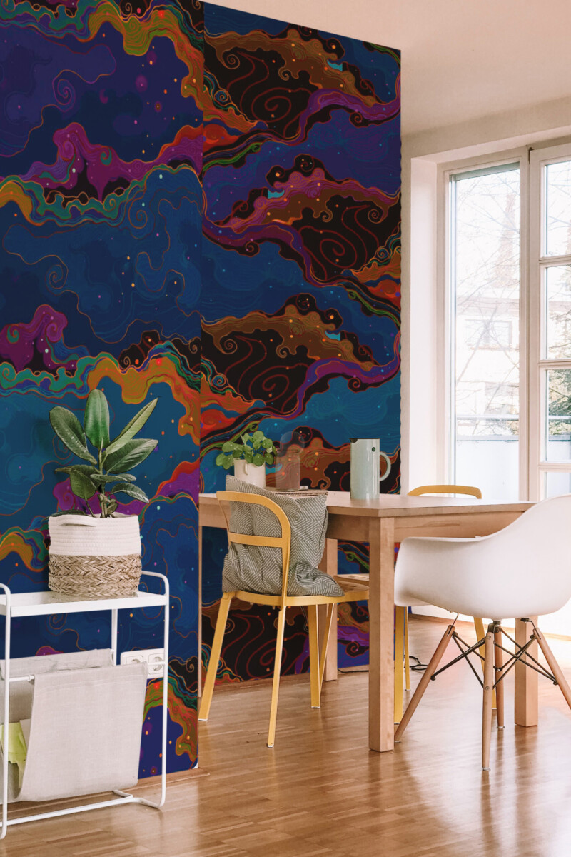 Fancy Walls mystical dark clouds peel and stick wall mural with flowing fantasy cloud forms