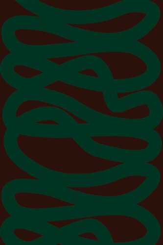 Fancy Walls removable wallpaper showcasing interwoven green curves on brown in a moody geometric style.