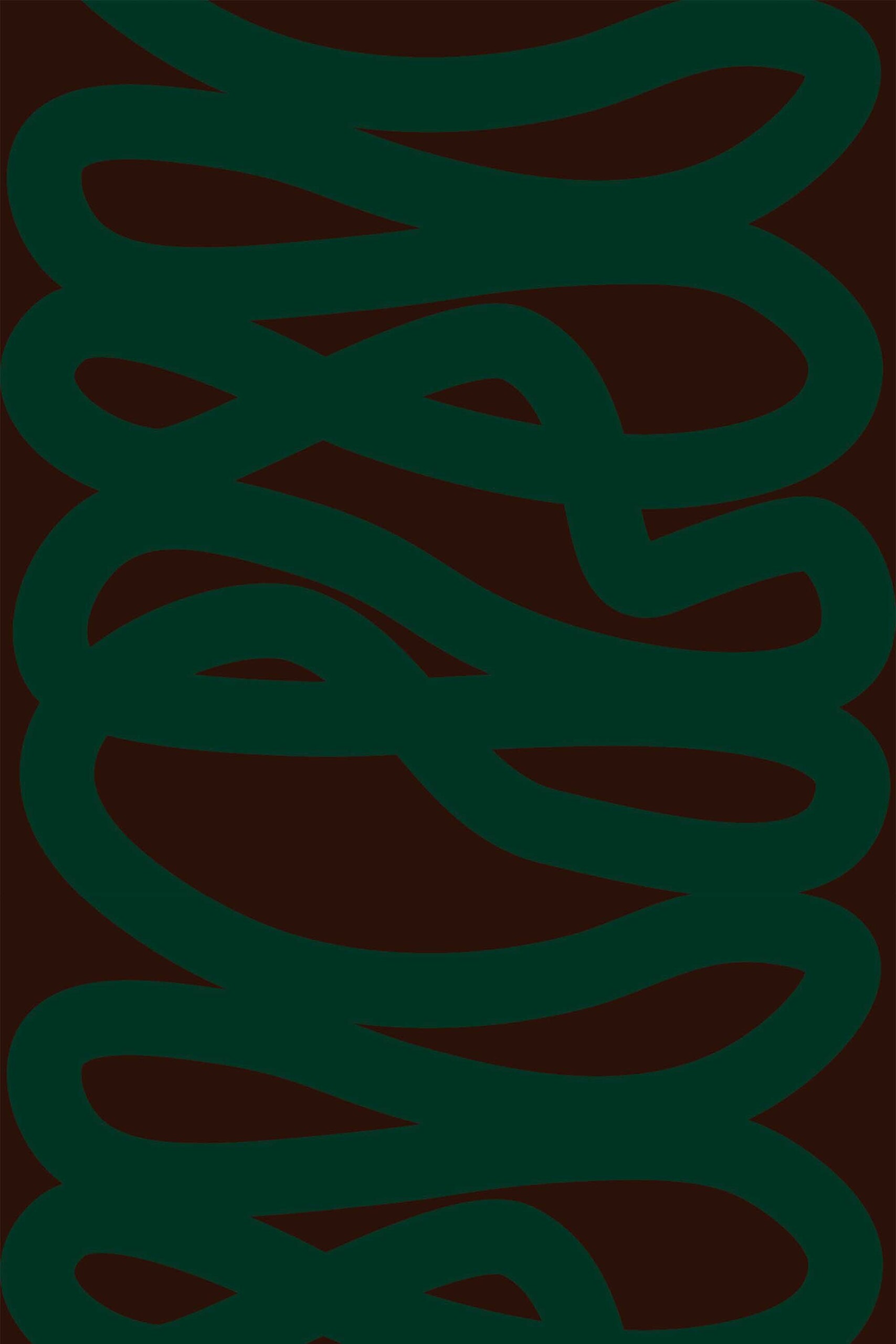 Fancy Walls removable wallpaper showcasing interwoven green curves on brown in a moody geometric style.