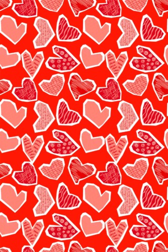 Fancy Walls removable wallpaper with textured paper hearts in rich red tones for cozy romantic rooms.