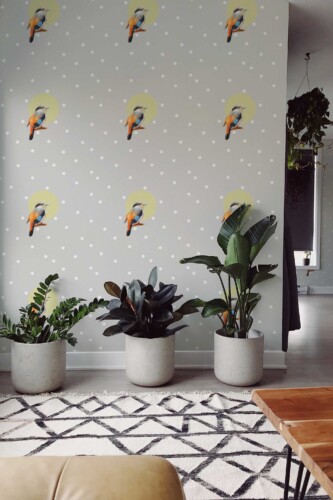Fancy Walls traditional wallpaper inspired by little birdie illustrations with colorful accents and gentle contrast.