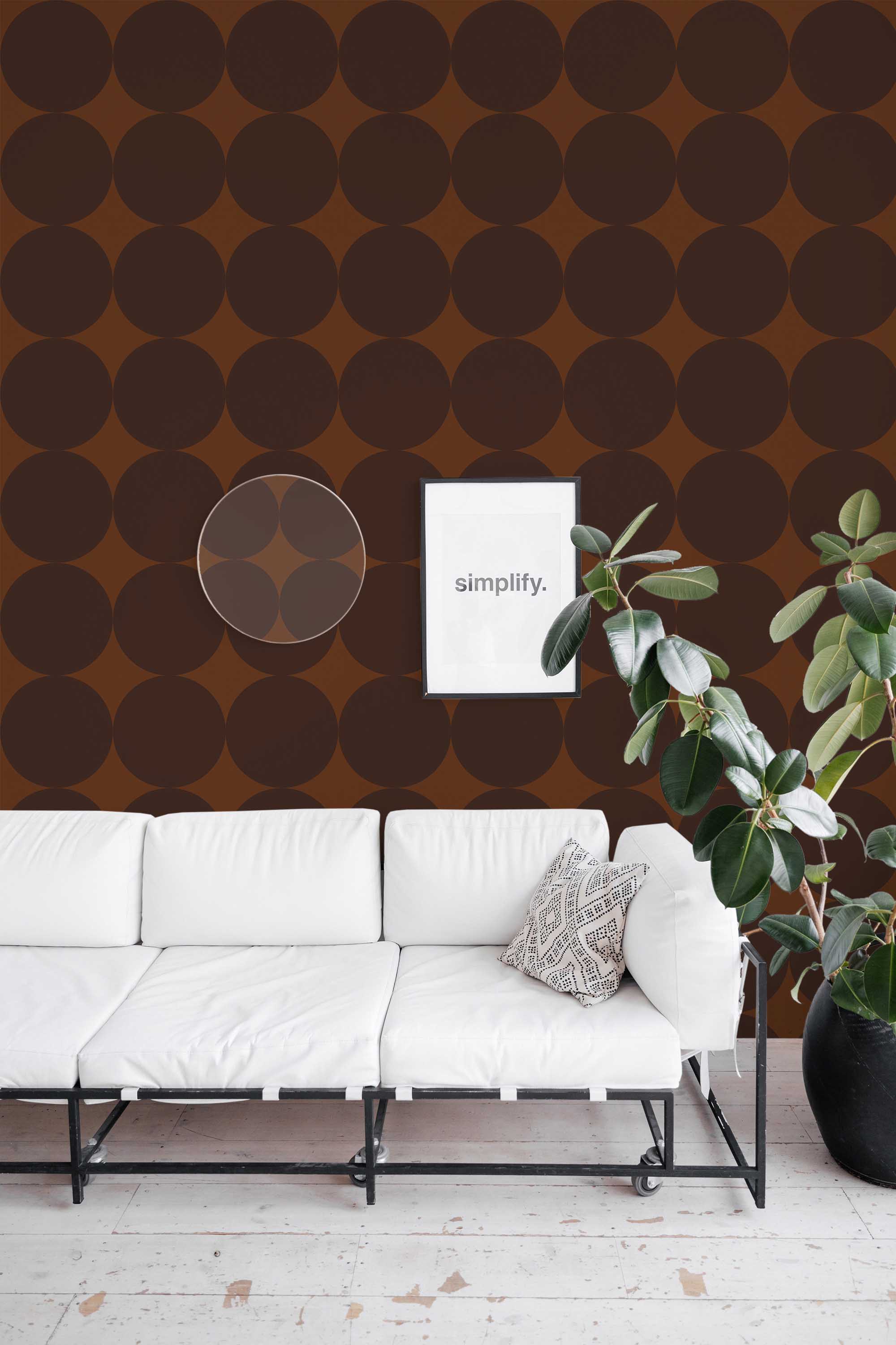 Fancy Walls removable wallpaper showcasing chocolate brown geometric circles for a bold interior look.