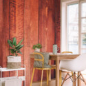 Fancy Walls wood slats wall mural printing with deep brown weathered boards
