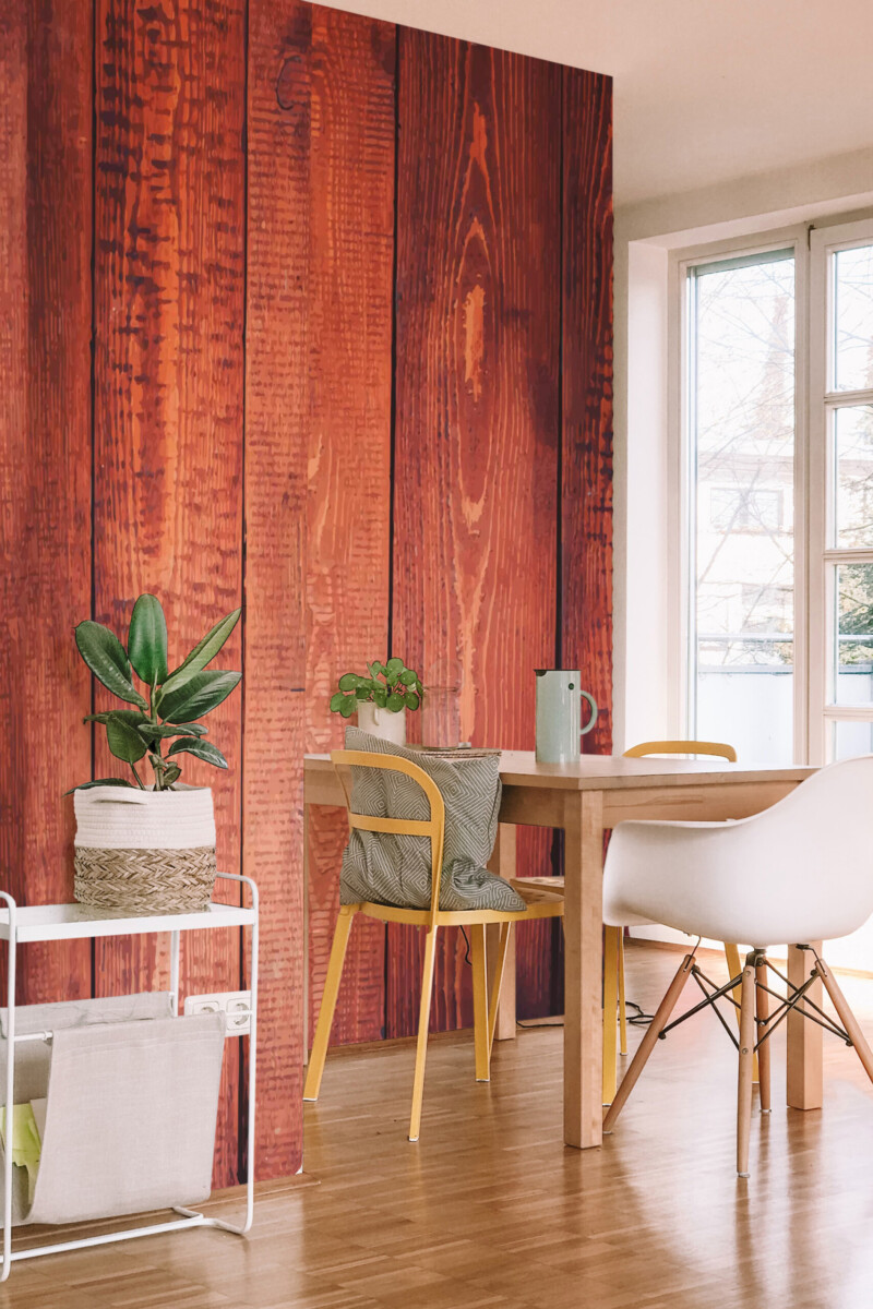 Fancy Walls wood slats wall mural printing with deep brown weathered boards