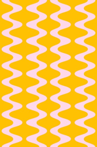 Fancy Walls energetic orange and pink groove pattern removable wallpaper in bright mustard yellow palette.