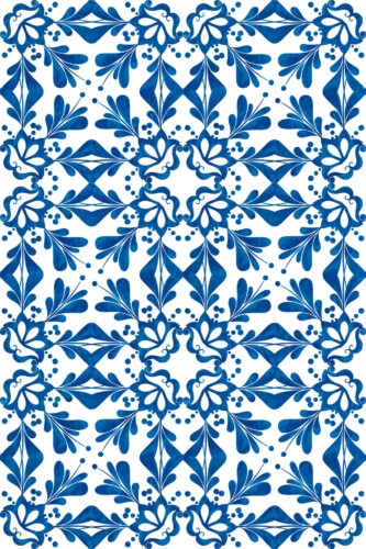 Fancy Walls self-adhesive wallpaper featuring intricate blue and white Portugese tile motifs with a traditional feel.
