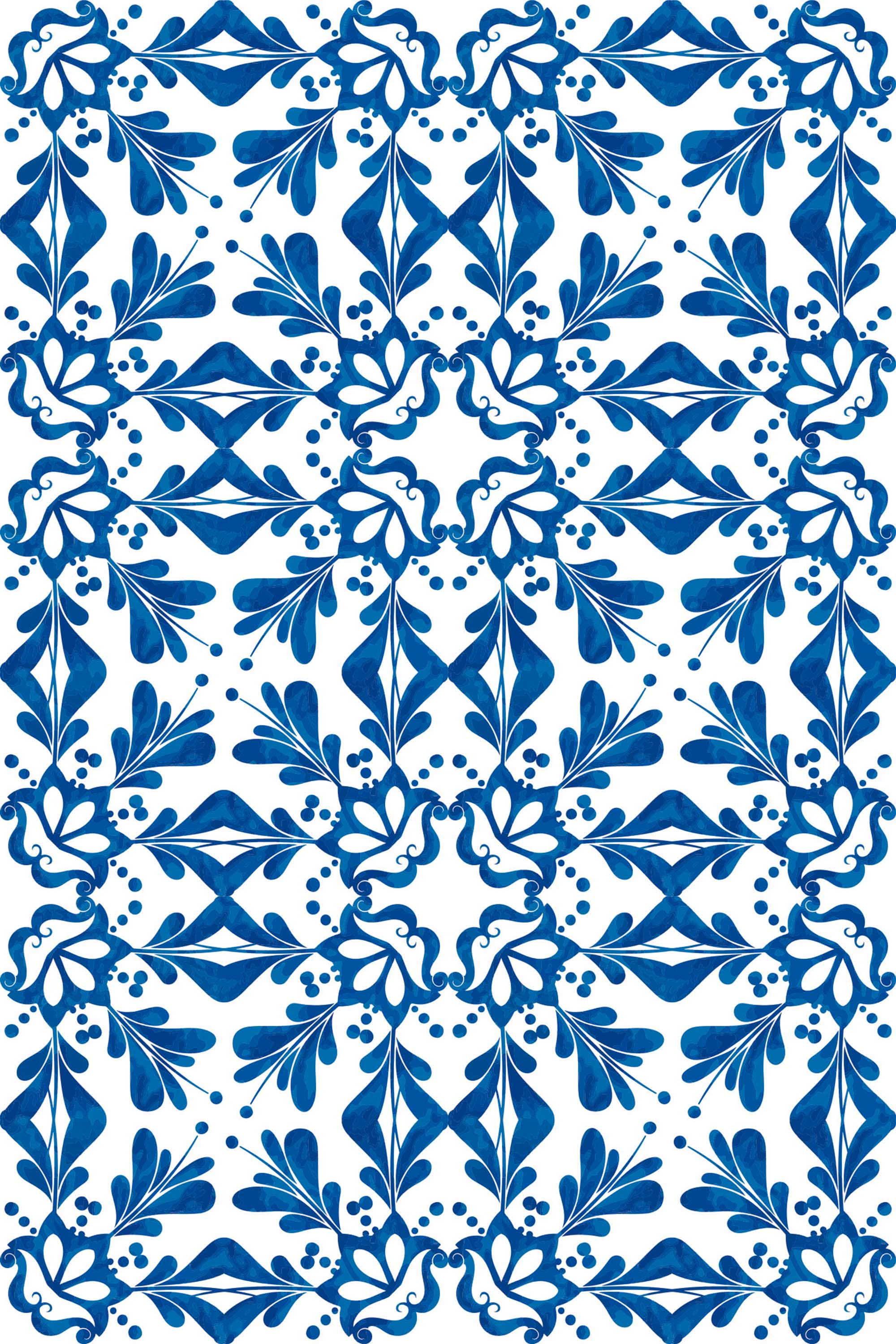 Fancy Walls self-adhesive wallpaper featuring intricate blue and white Portugese tile motifs with a traditional feel.