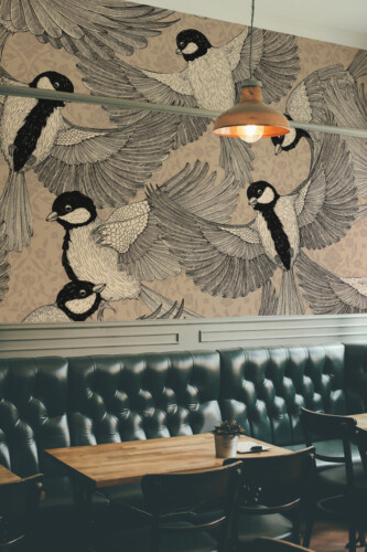 Fancy Walls ornate vintage birds peel and stick wall mural with detailed flying bird illustration