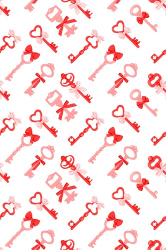Fancy Walls self-adhesive wallpaper featuring small pink heart and key motifs in a playful love theme.
