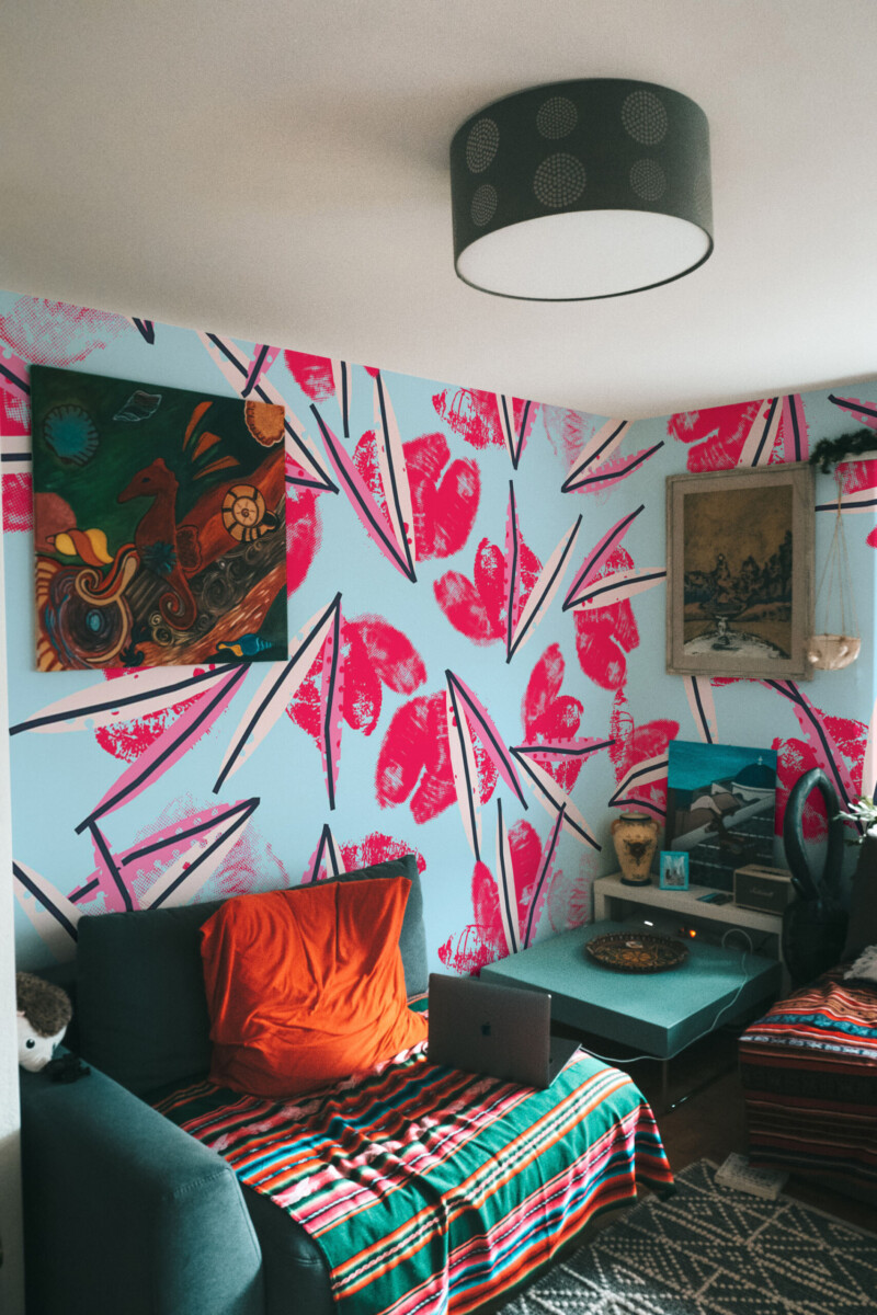 Fancy Walls playful pop art lips wall mural with graphic brush shapes