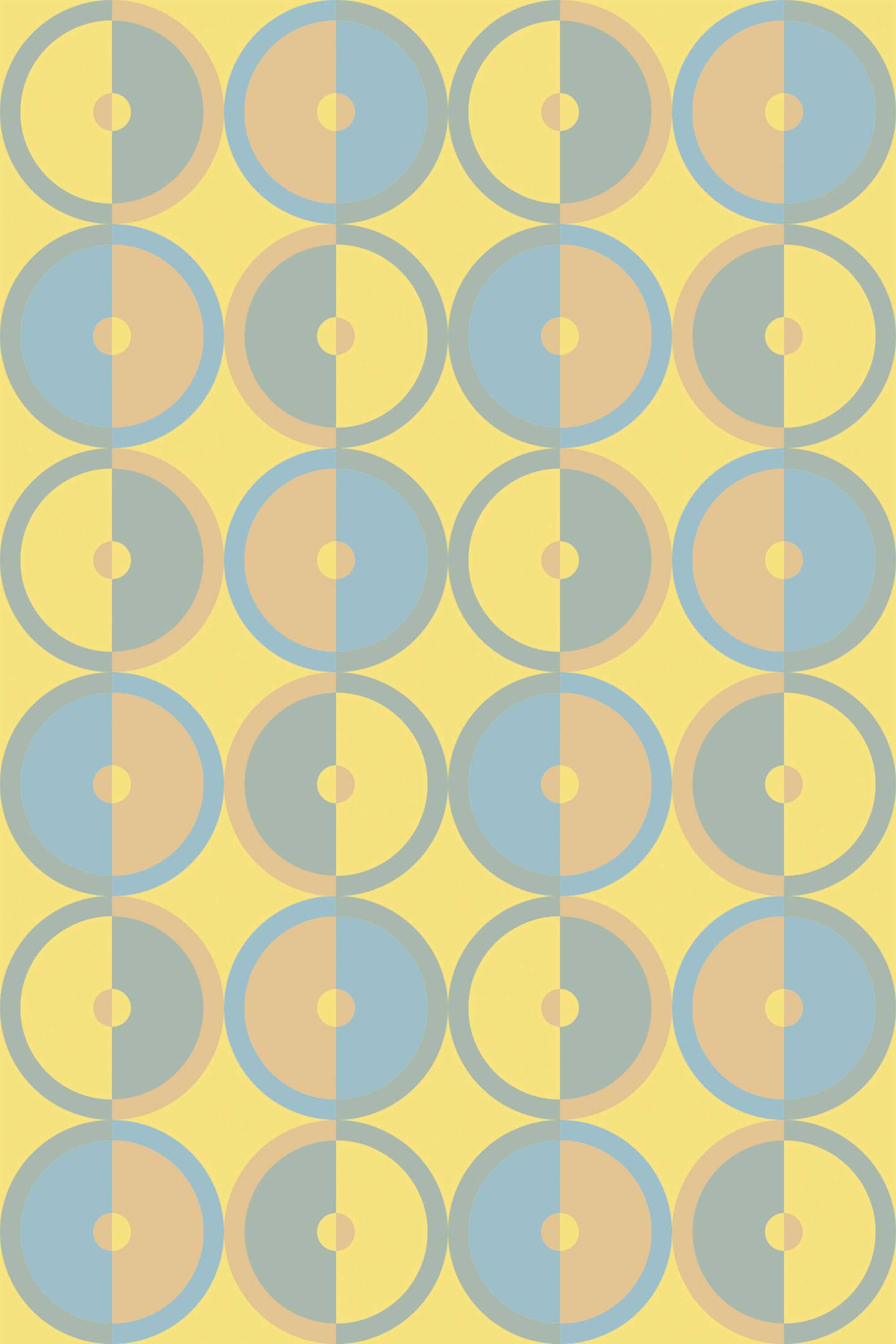 Fancy Walls classic 70s style traditional wallpaper with mustard yellow geometric forms.