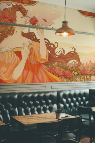 Fancy Walls art nouveau rose illustration wall mural peel and stick in warm vintage tones