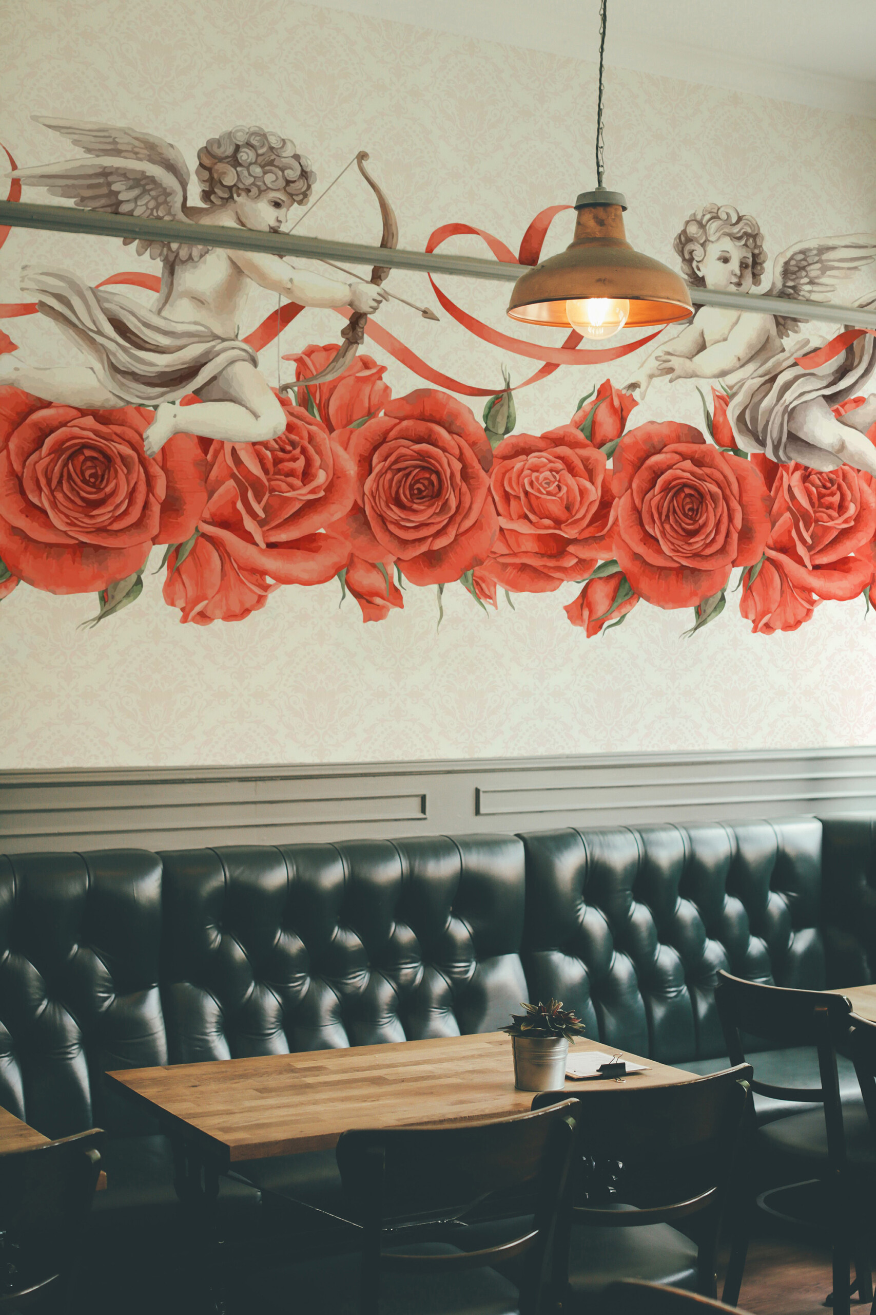 Fancy Walls romantic cupids and roses peel and stick wall mural with vintage angels