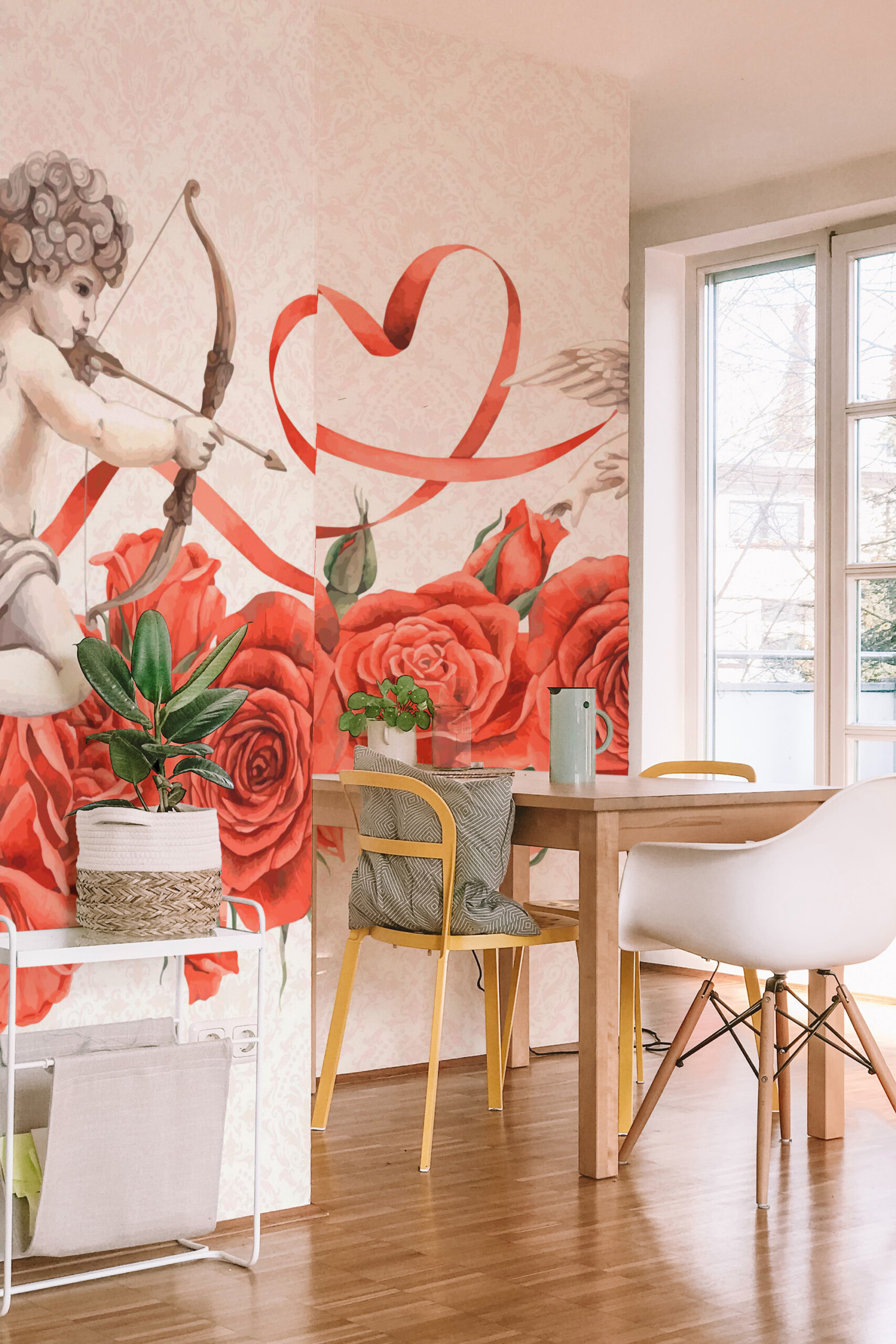 Fancy Walls cupid angels and roses wall mural with classic love theme