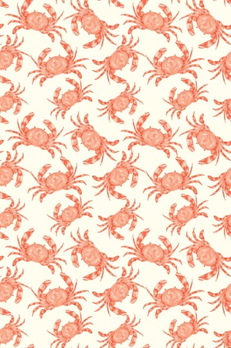 Fancy Walls self-adhesive wallpaper featuring vintage style rust crayfish pattern with a soft coastal feel.