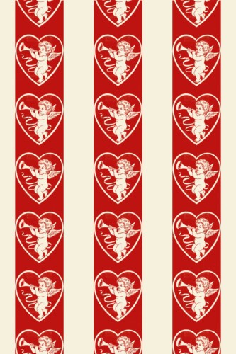Fancy Walls removable wallpaper designed with nostalgic cupid hearts for a playful vintage room look.