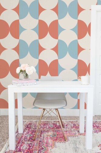 Fancy Walls Pastel Geometric retro removable wallpaper with cream and terracotta circles for balanced interiors.