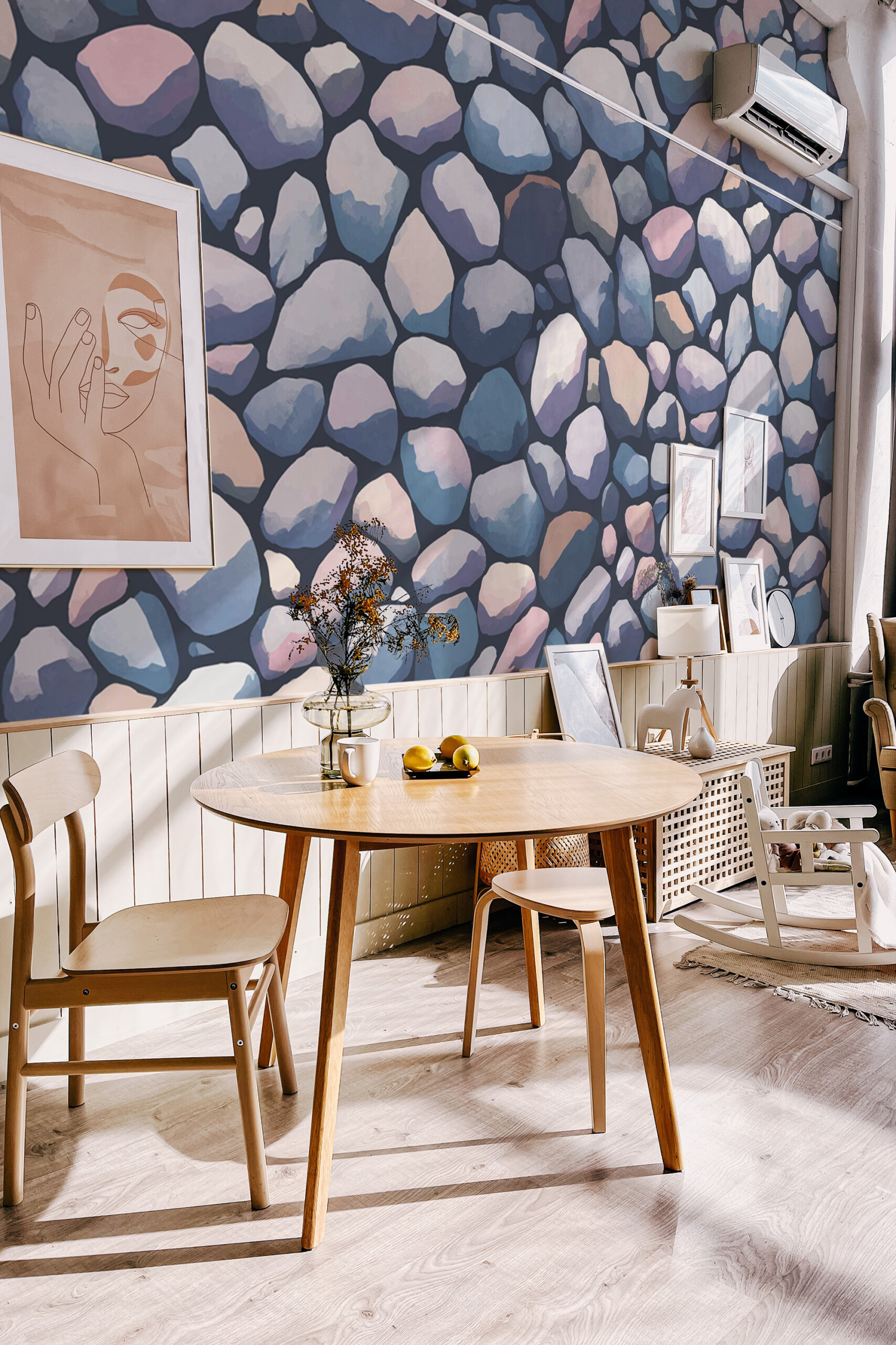 Fancy Walls whispering pebbles wall mural with hand painted stone illustration style