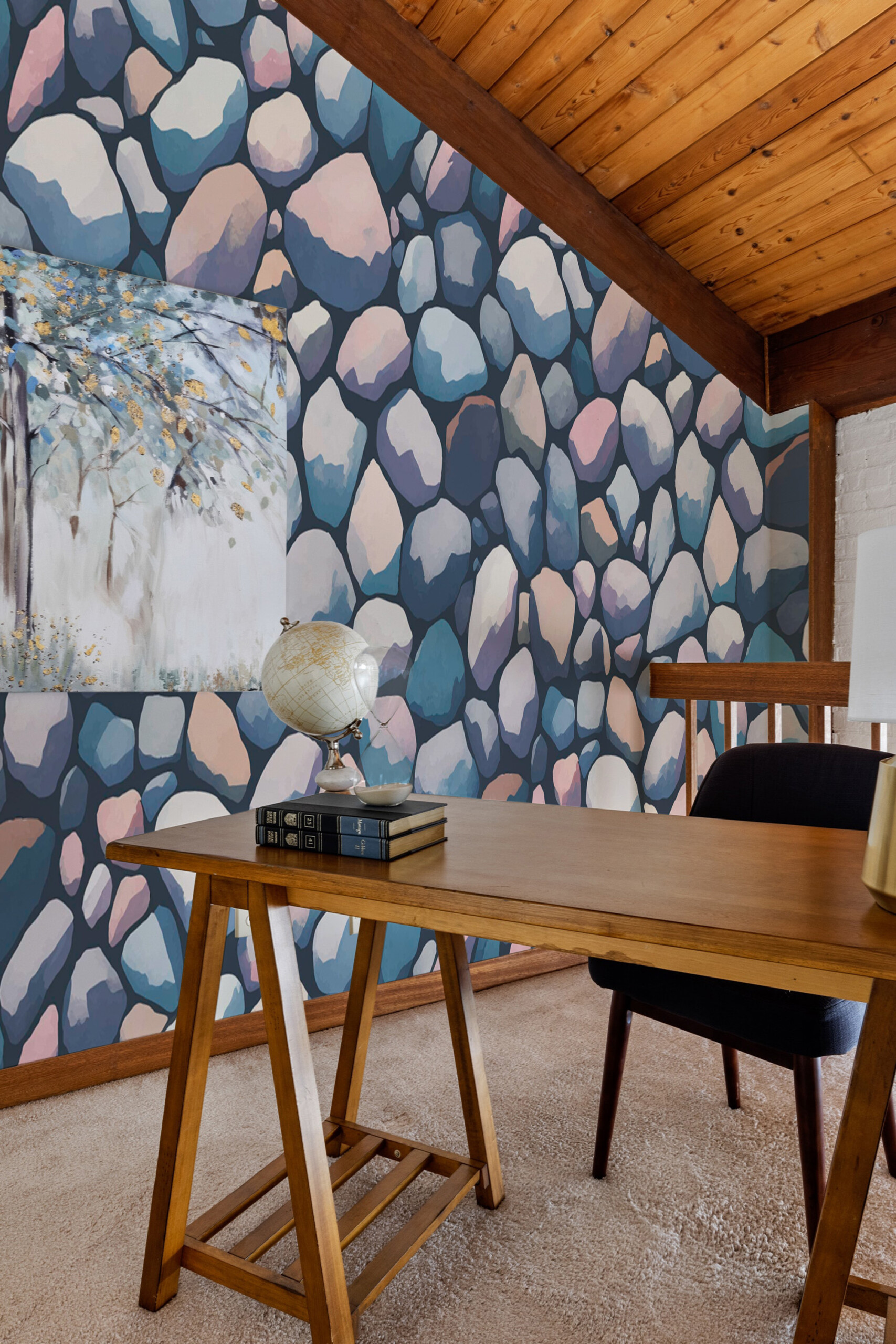 Fancy Walls pebble stone wall mural printing with gentle pastel color palette