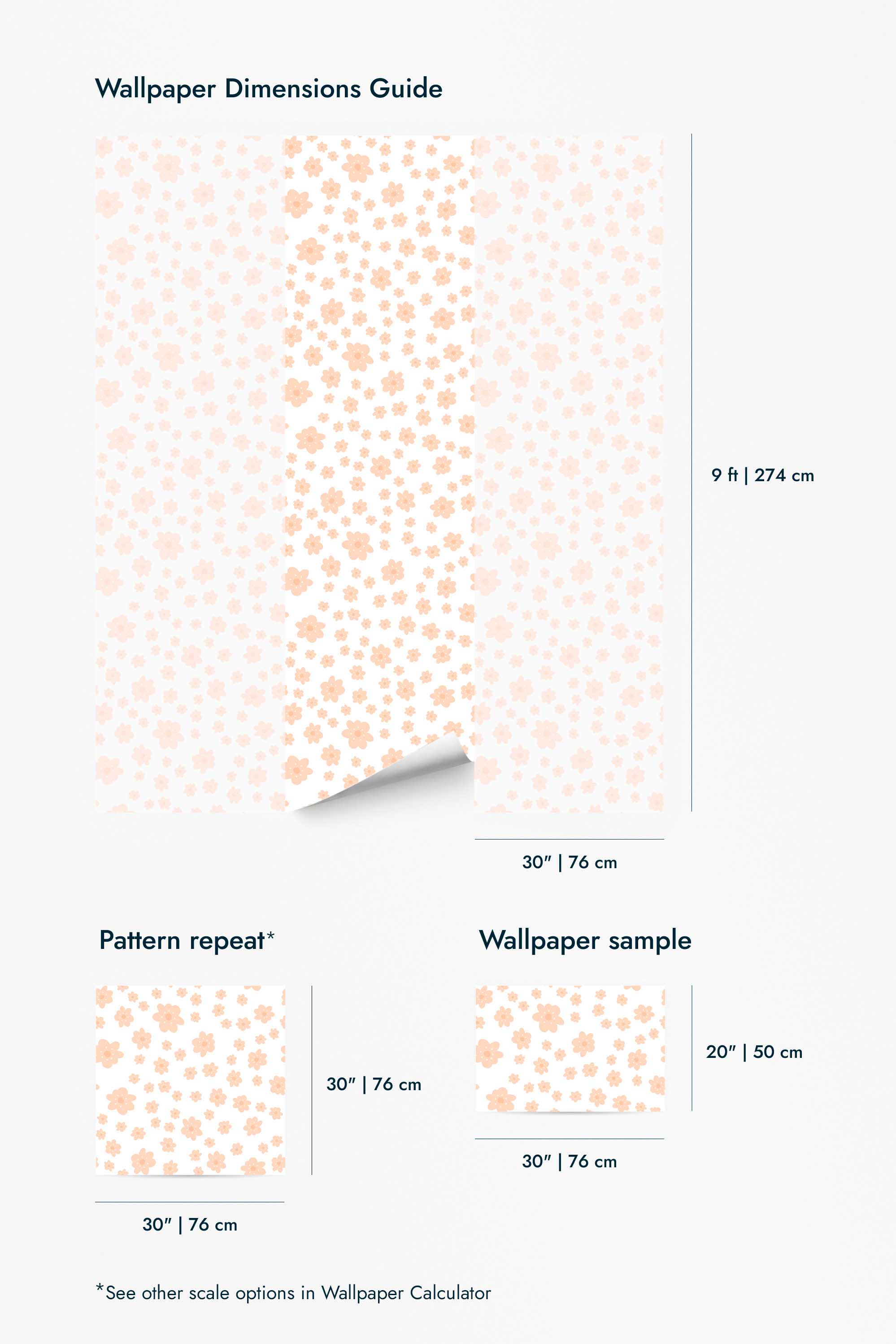 Scandinavian peach color floral Wallpaper