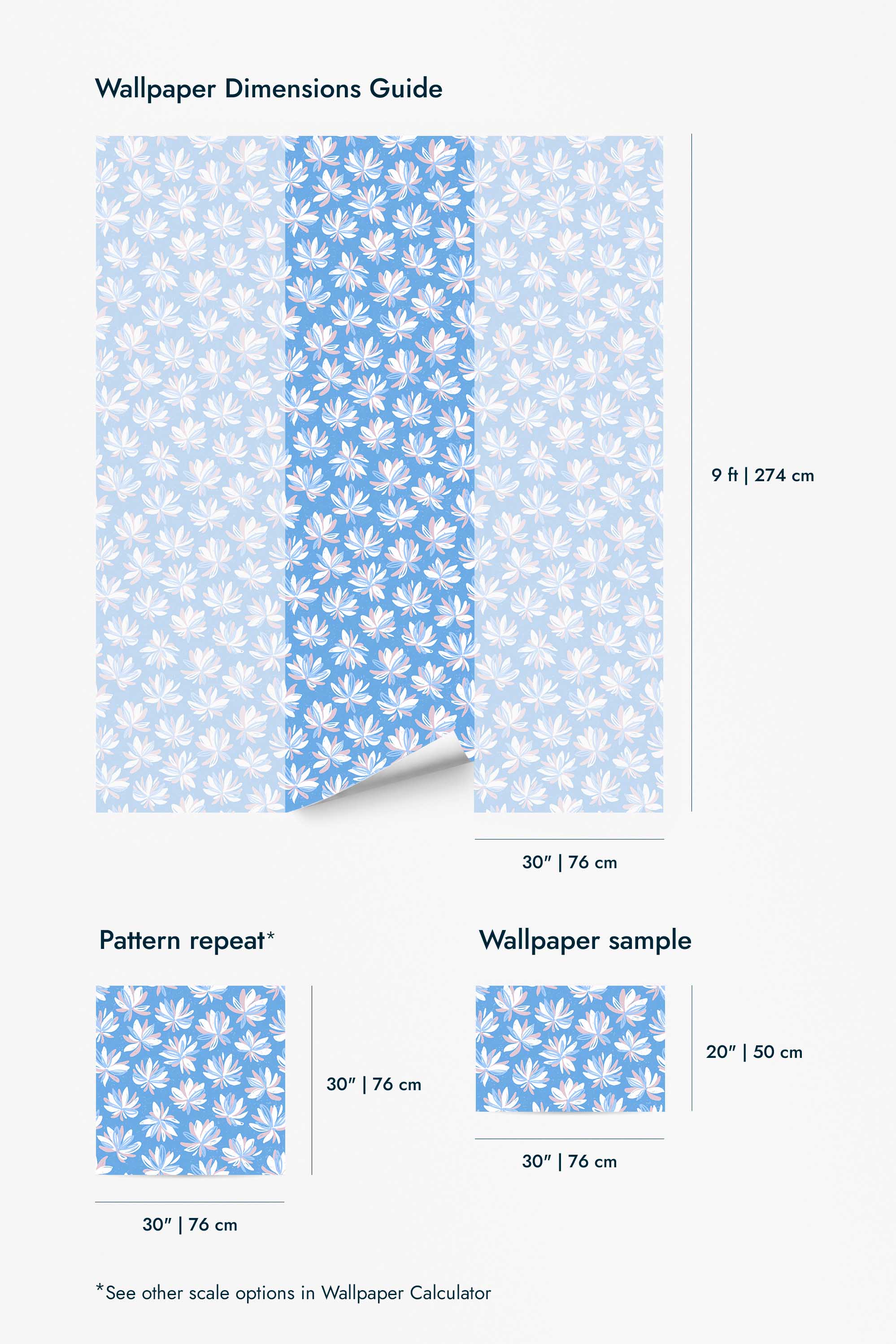Blue and white Scandinavian floral Wallpaper