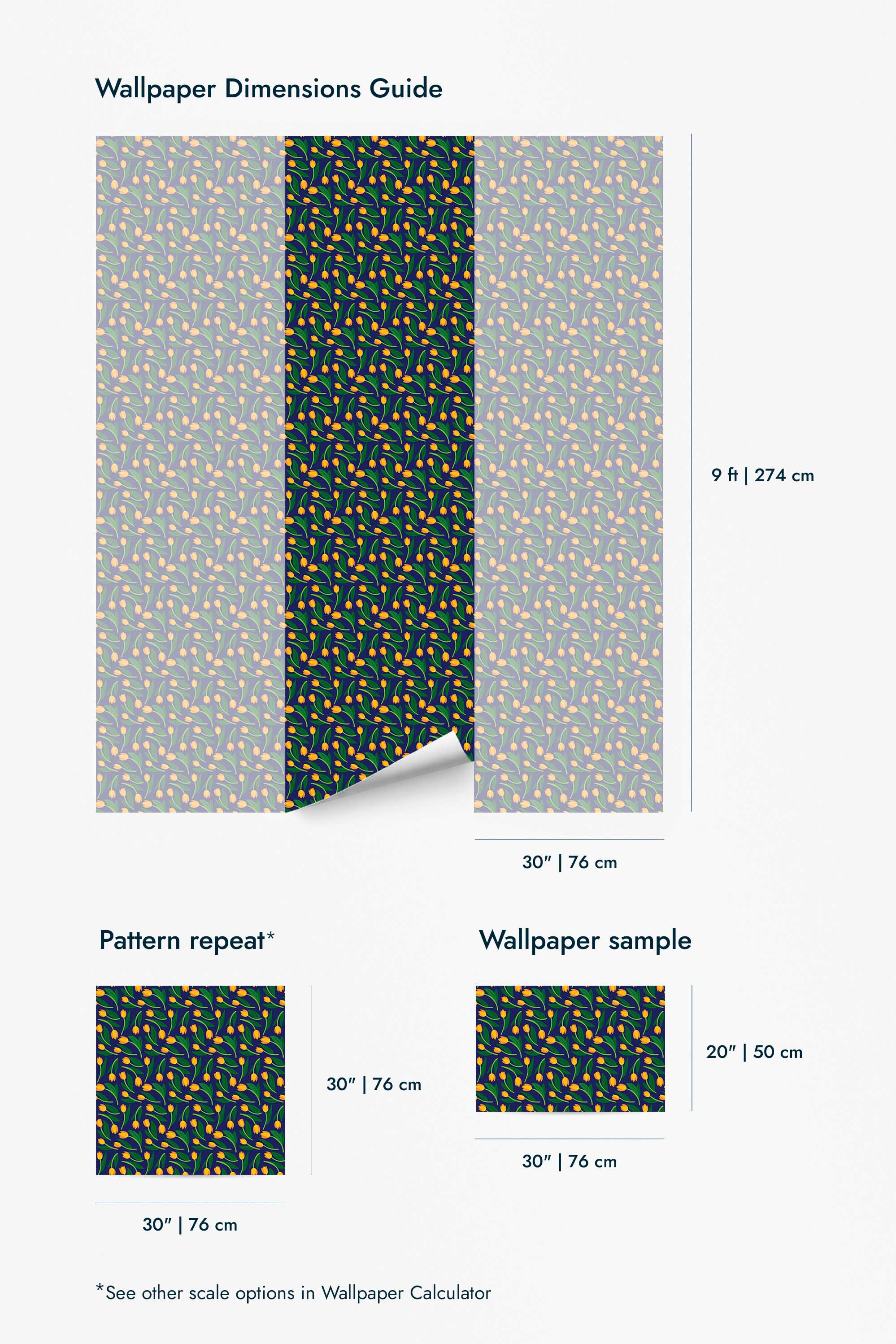 Tiny Tulips on Dark Green Wallpaper