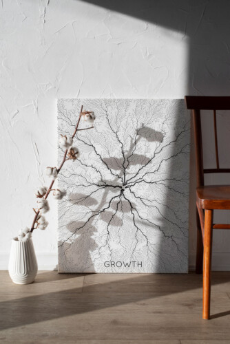 Growth Roots Canvas Print with detailed black line art forming organic root patterns, creating a minimalist and symbolic wall décor accent