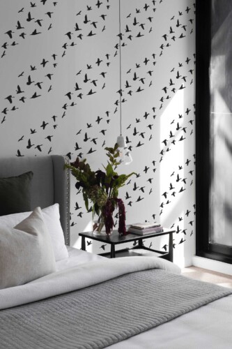 Fancy Walls traditional wallpaper highlighting classic monochrome goose silhouettes