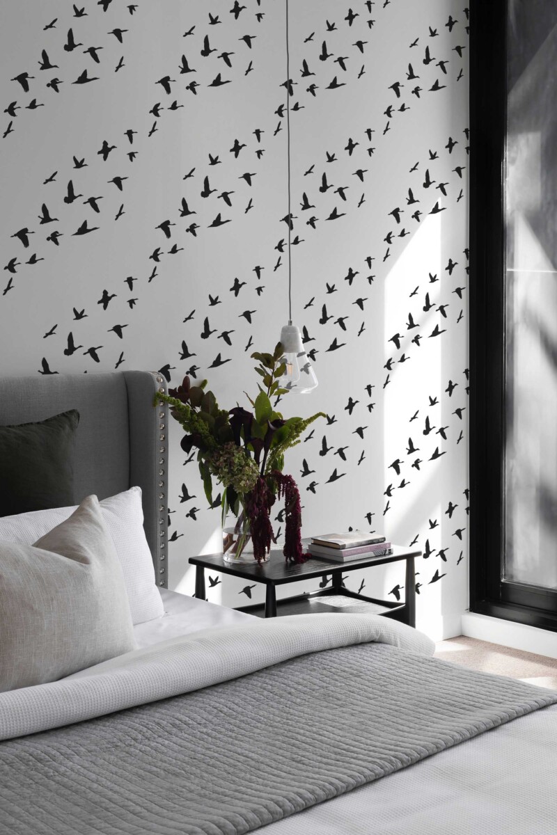 Fancy Walls traditional wallpaper highlighting classic monochrome goose silhouettes