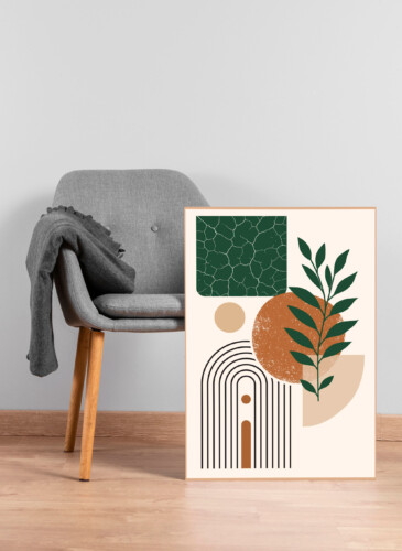 Organic Boho Geometry canvas print with abstract botanical shapes in earthy tones, creating a calm and modern décor accent
