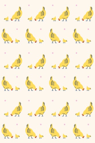 Fancy Walls self-adhesive wallpaper featuring sunny yellow chick and chicken repeat