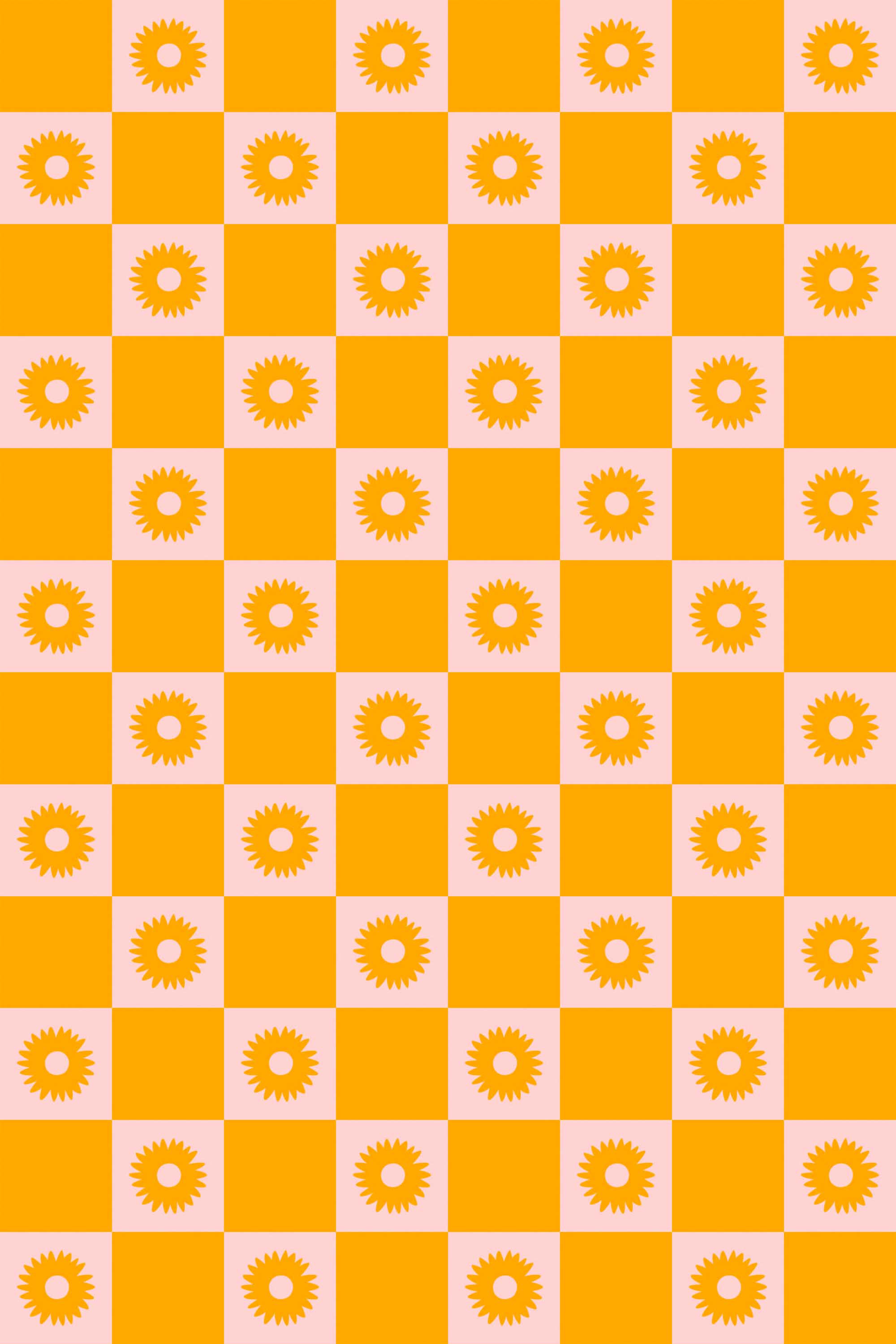 Fancy Walls removable wallpaper in fun and funky style with checkered sunflower design in mustard yellow