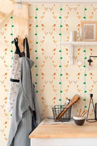 Fancy Walls traditional wallpaper highlighting classy goose motif in green with decorative bow