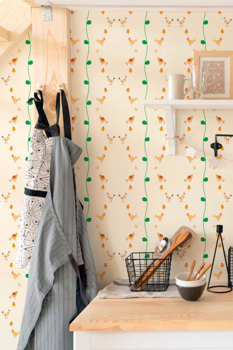 Fancy Walls traditional wallpaper highlighting classy goose motif in green with decorative bow
