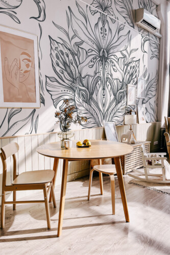 Fancy Walls traditional non-pasted eco-friendly wall mural featuring ornate botanical symmetry design for refined bedrooms and sophisticated home décor.