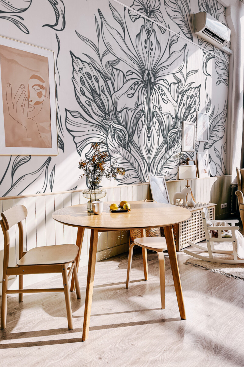 Fancy Walls traditional non-pasted eco-friendly wall mural featuring ornate botanical symmetry design for refined bedrooms and sophisticated home décor.