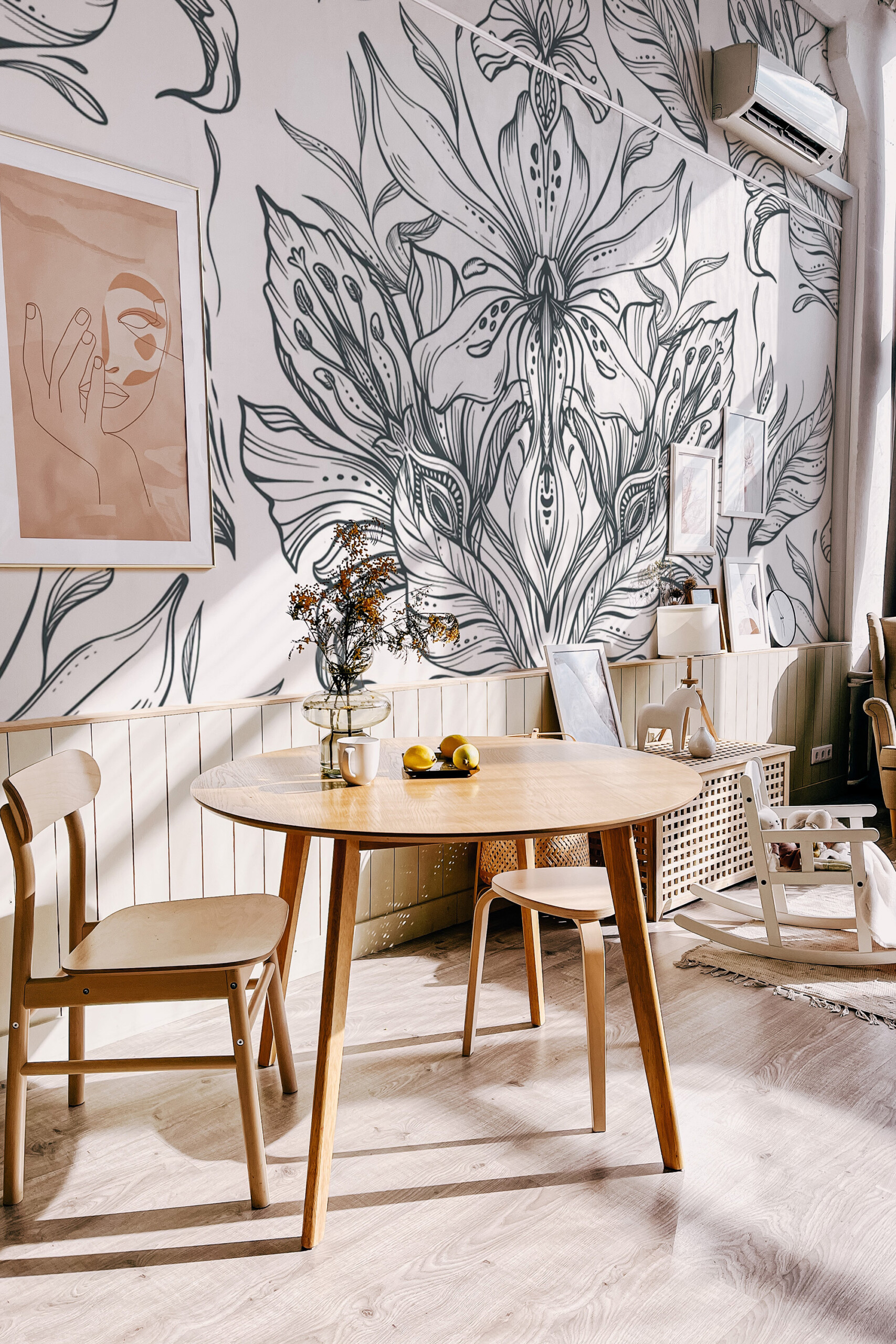 Fancy Walls traditional non-pasted eco-friendly wall mural featuring ornate botanical symmetry design for refined bedrooms and sophisticated home décor.