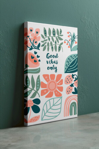 Good Vibes Boho Tiles canvas print with colorful boho illustrations creating a positive, relaxed atmosphere in living spaces