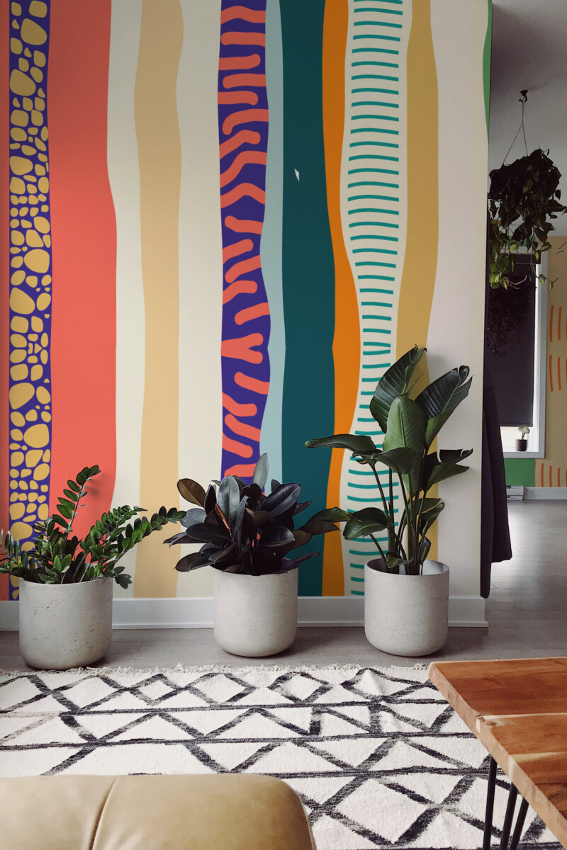 Fancy Walls playful stripes peel and stick wall mural with colorful vertical lines