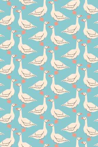 Fancy Walls Aesthetic Goose peel and stick wallpaper with beige geese on dusty blue farmhouse background.