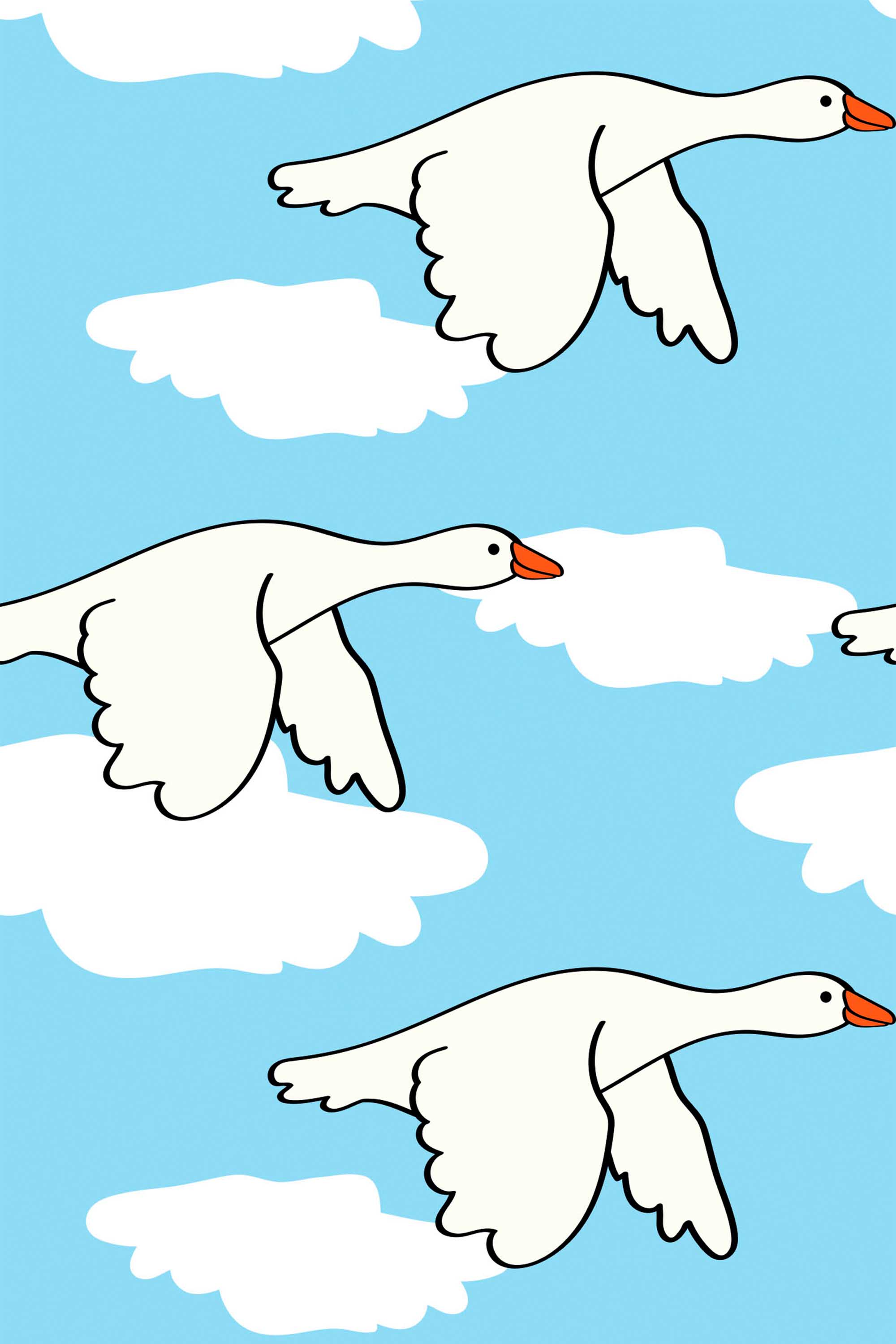 Fancy Walls traditional wallpaper highlighting timeless blue and white smiling geese motif