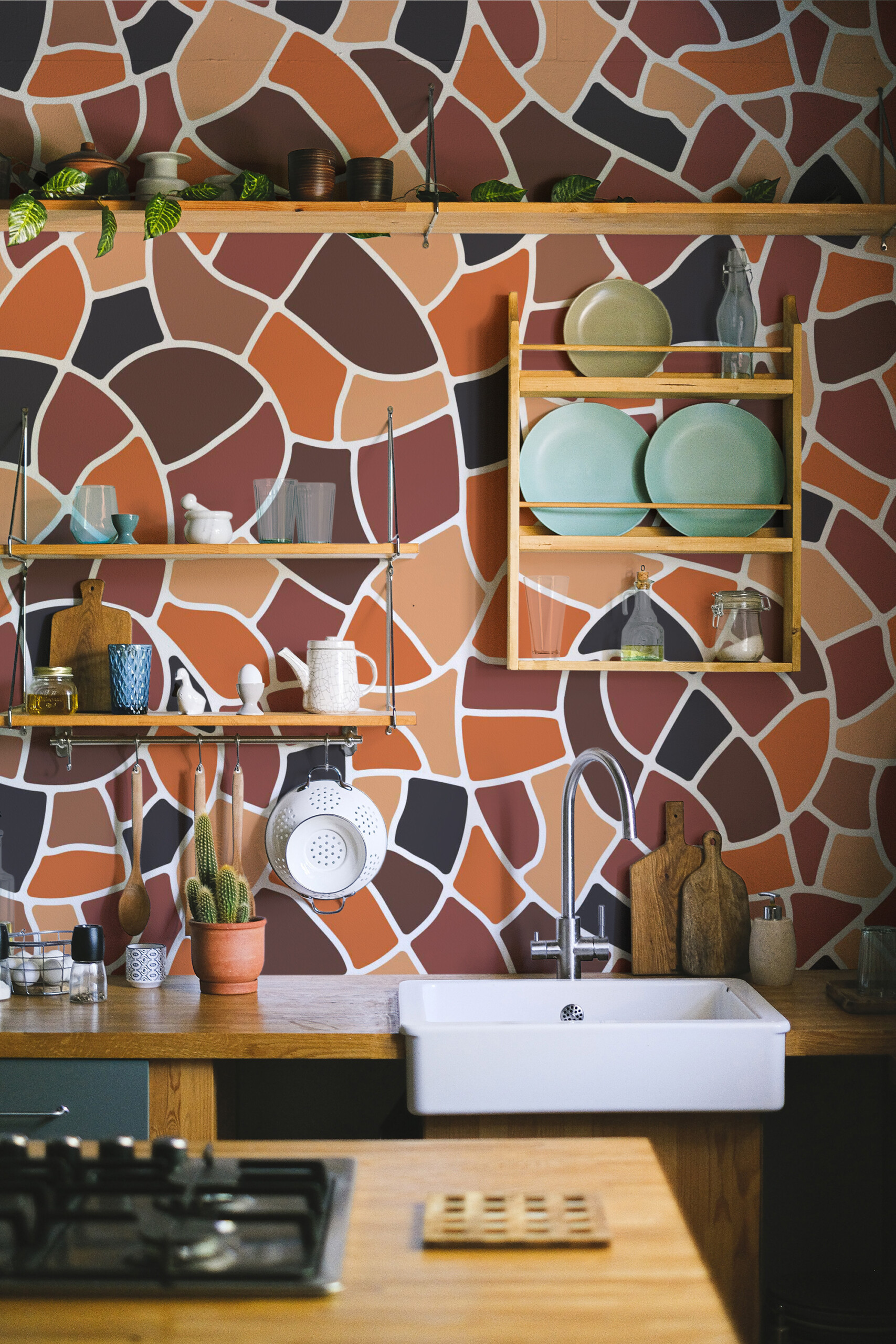 Fancy Walls abstract terracotta mosaic wall mural with geometric fragments