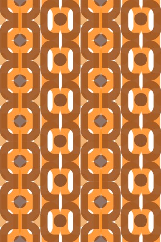 Fancy Walls self-adhesive wallpaper featuring bold brown and orange midcentury shapes.