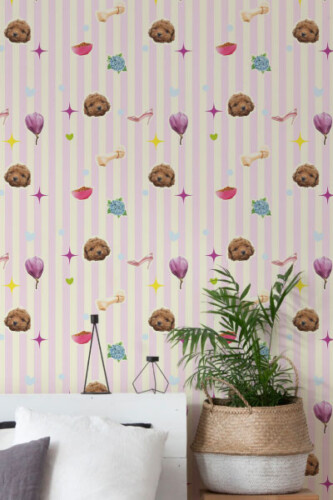 cute pink striped and puppy peel and stick wallpaper from fancy walls