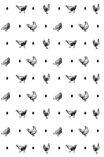 Fancy Walls wallpaper for walls with tiny chickens and eggs in blue and white for light country interiors